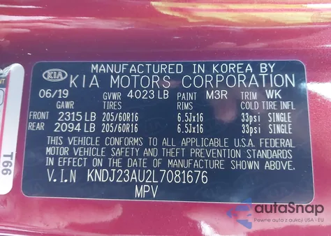 2020 Kia Soul Lx z USA, uszkodzony, nr VIN KNDJ23AU2L7081676